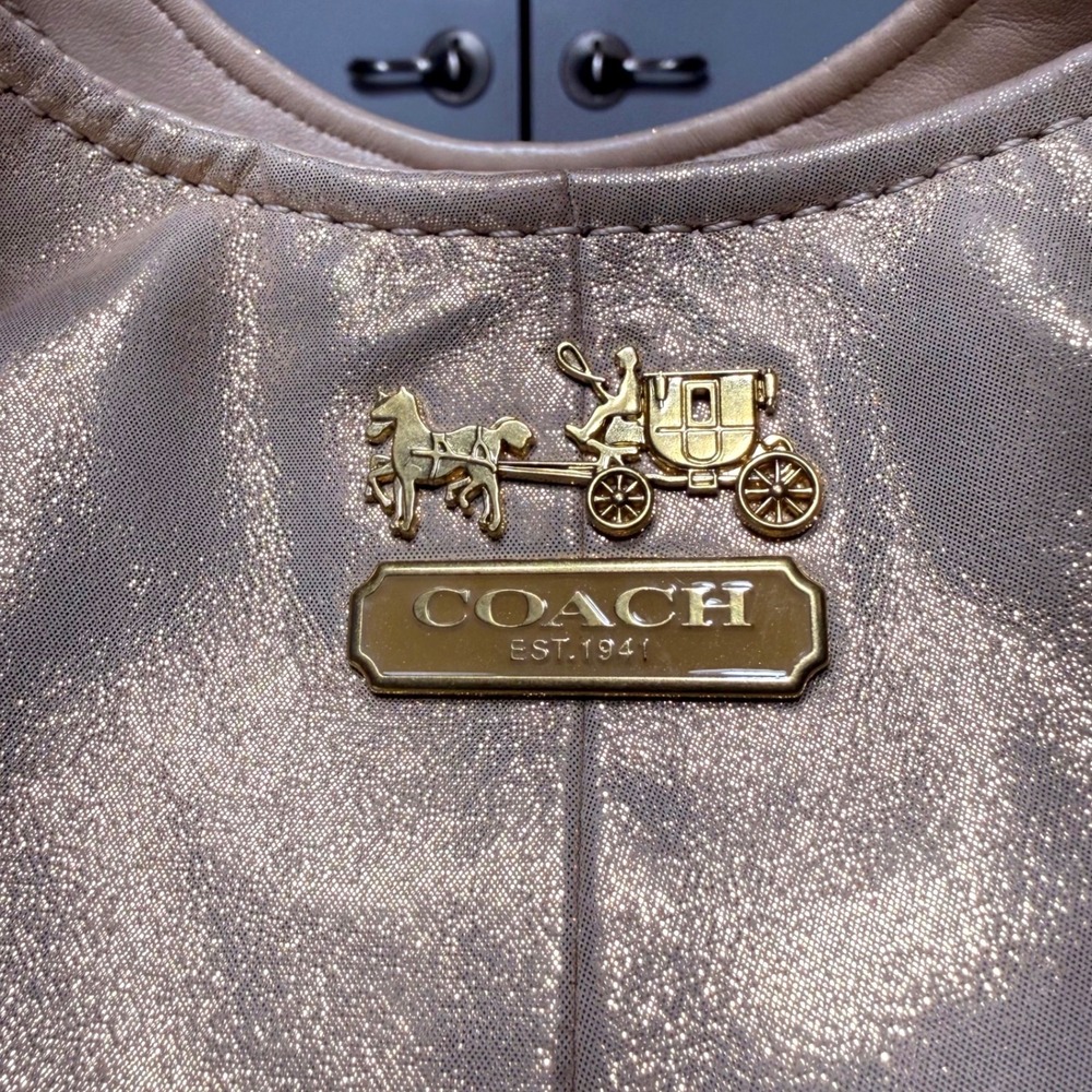 Coach Madison Metallic Leather Maggie Hobo Bag Champagne Gold 19700 Medium - Picture 2 of 16